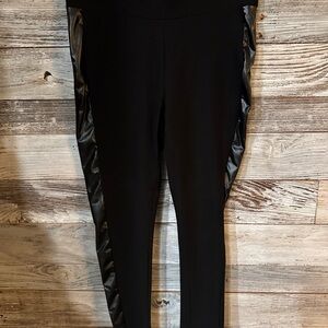 NWT Elegant Black Leggings with Faux Leather Side Accents